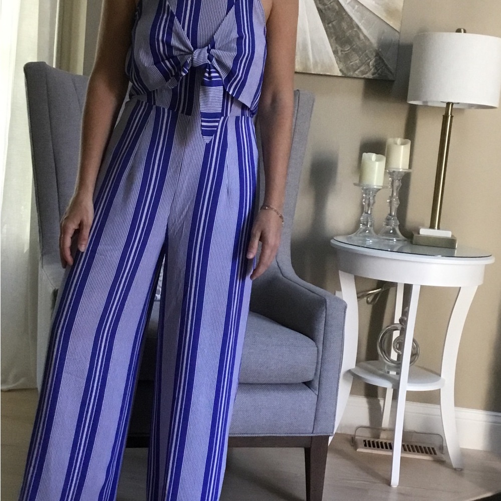 Striped Wide-Leg Jumpsuit in Blue